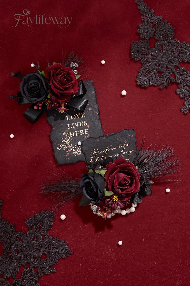 Faylifeway Rose Burgundy Corsage and Boutonniere Set for Wedding Prom(Set of …