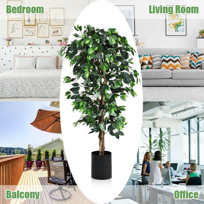 6 Feet Artificial Ficus Silk Tree Wood Trunks Indoor Outdoor Decoration Green