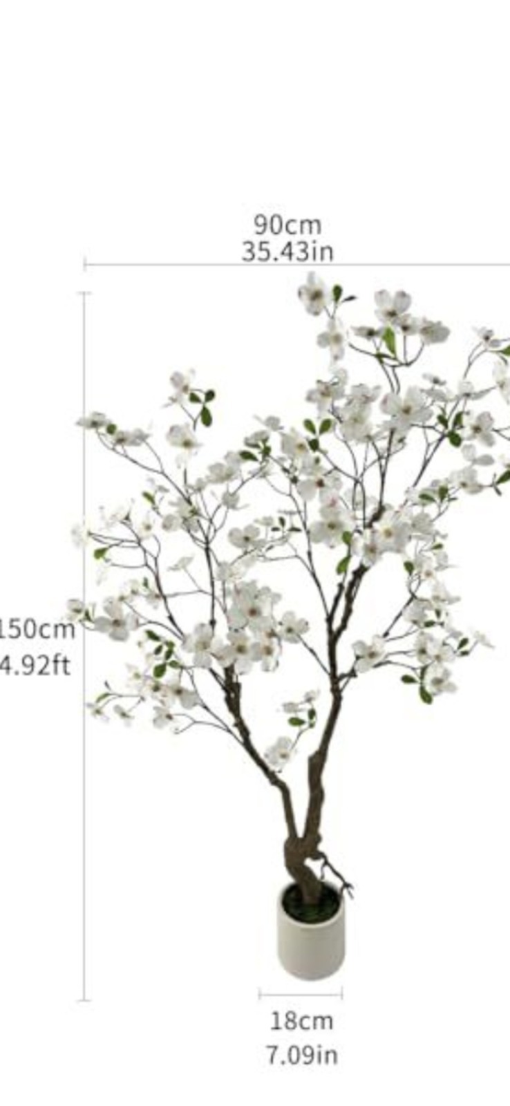 Artificial Dogwood Tree Houseplant White 5ft Potted Plastic Fabric Decor