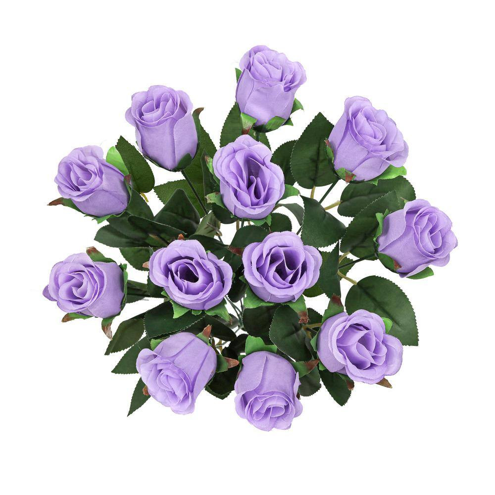 19.5 In. Lavender Artificial Rose Bud Flower Stem Bush Bouquet (Set of 2)