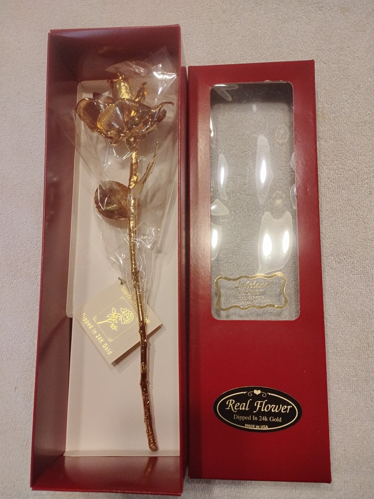 Real Rose Dipped In 24K Gold Red Gift Box