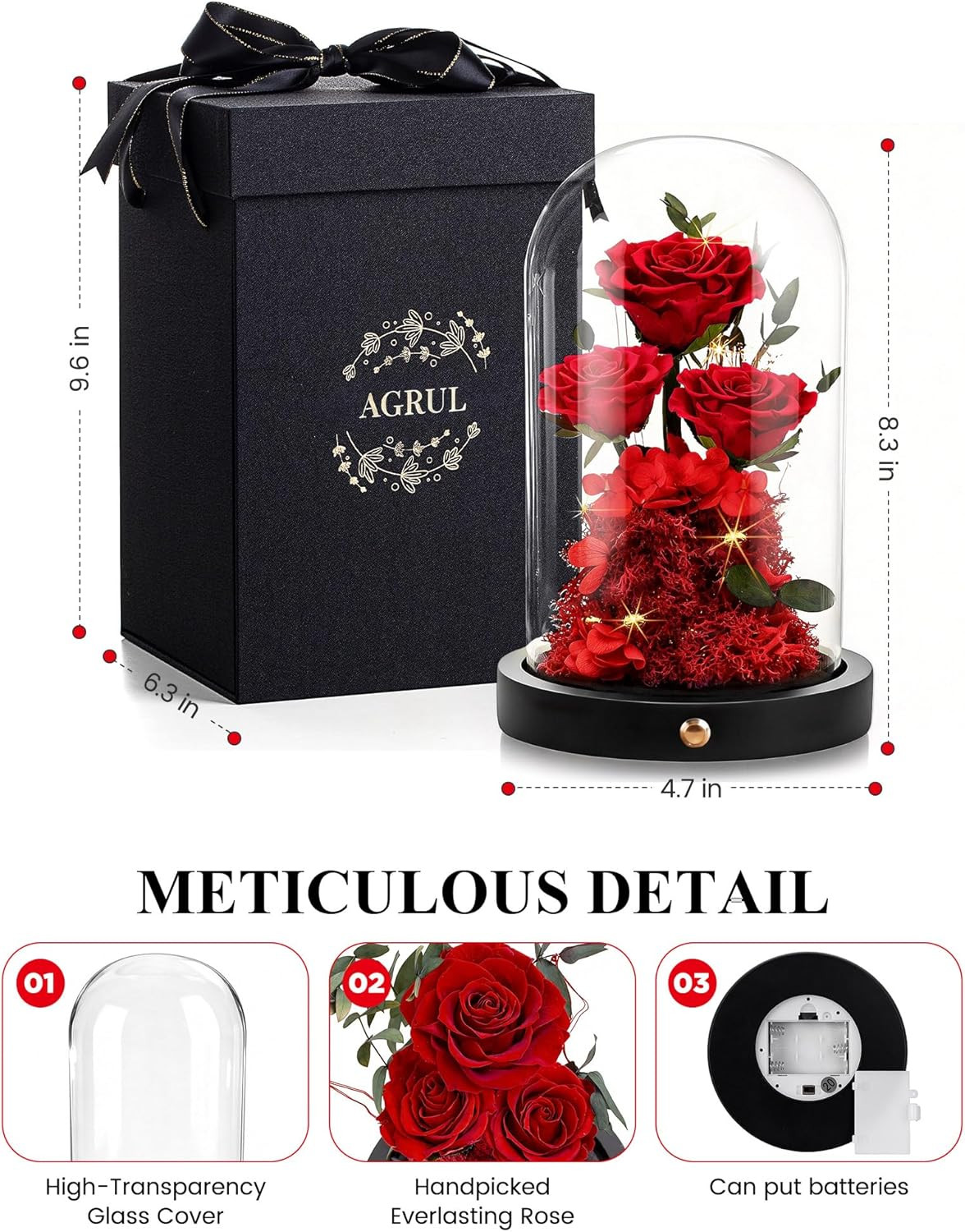 Mothers Day Flowers Roses Gifts for Mom,Forever Preserved Flower Rose in Glass D