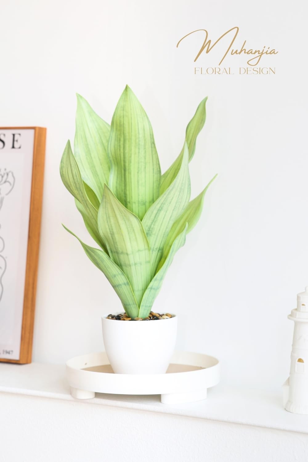 1 PCS 17 Inch Artificial Snake Plant Fake Sansevieria Potted White Planter