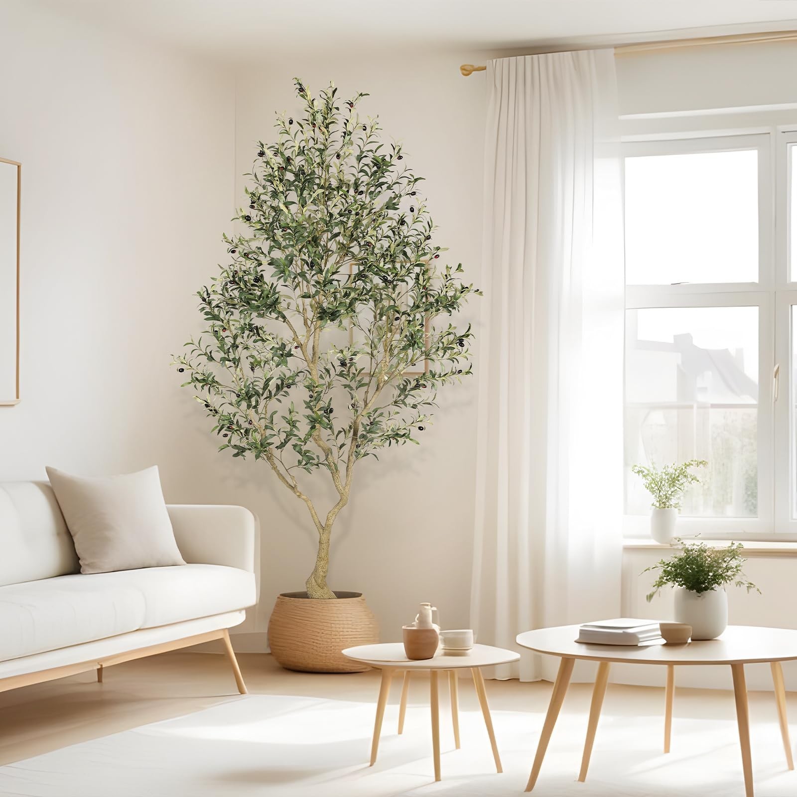 FEELEAD 8ft Artificial Olive Tree Indoor Large Branch Realistic Leaves
