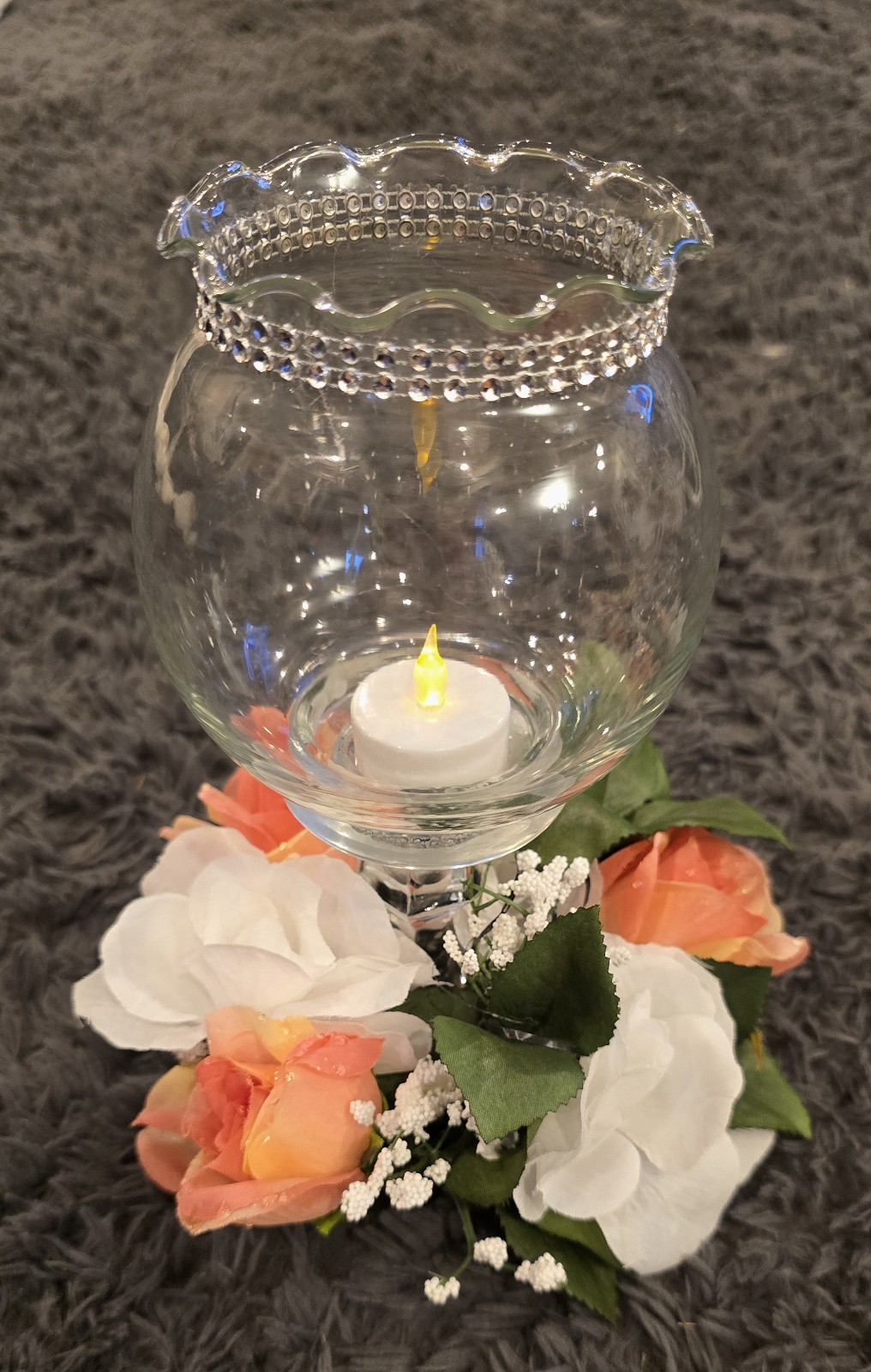 Artificial Flowers Wedding Centerpieces 5 Pc. White, Peach Roses w/Babys Breath