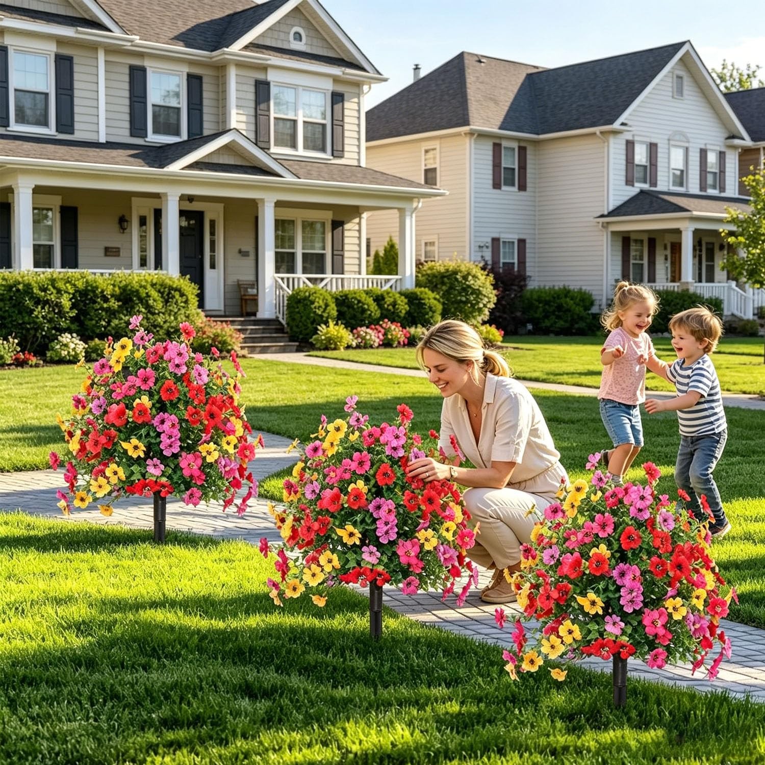 Artificial Outdoor Flowers with Stake, Artificial Petunias with Ground Stake,…