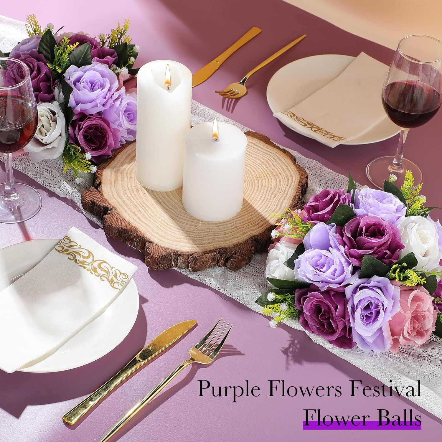 24 Pcs Fantasy Violet Silk Rose Kissing Balls for Wedding & Home Decor