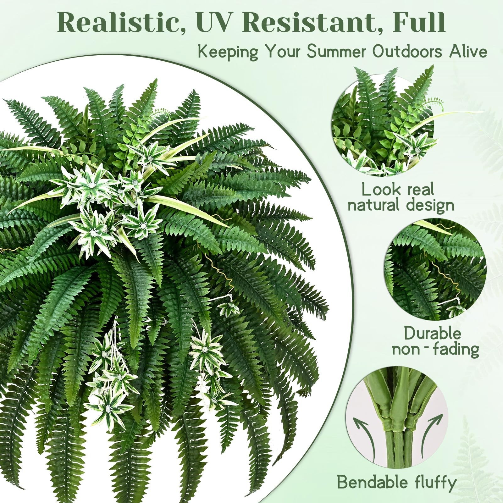 60″ Large Artificial Fern – 118 Branches UV Resistant Faux Boston Fern for Indoo