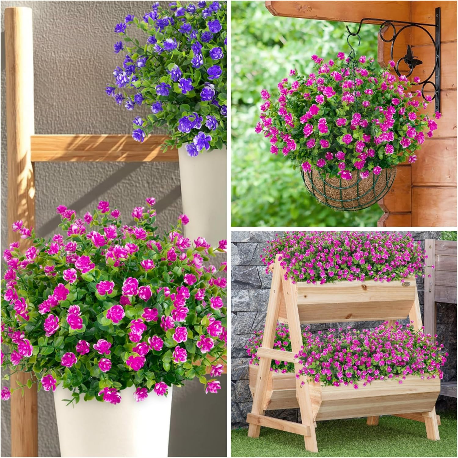 20 Bundles Artificial Flowers for Outdoors, UV Resistant Faux Plants Outdoor Ind