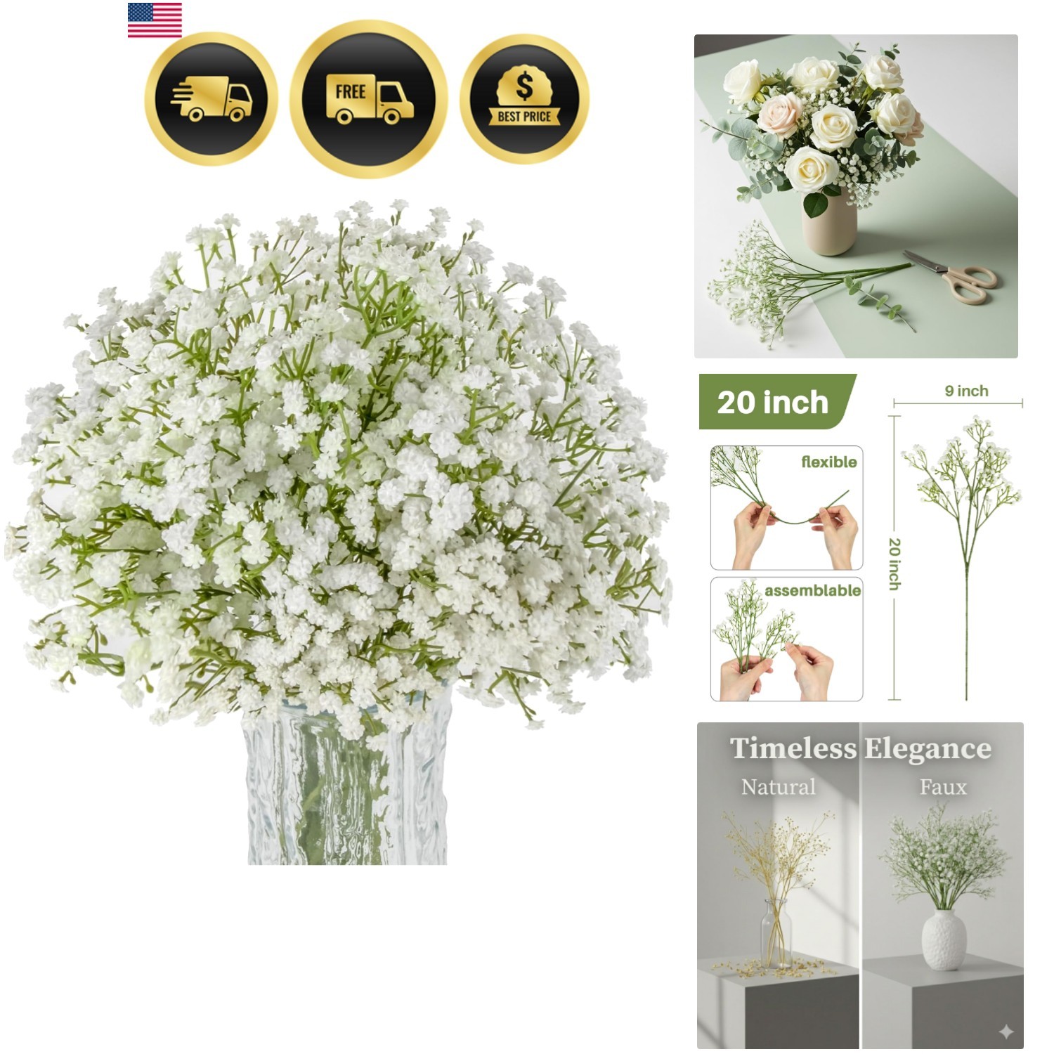 10PCS Baby Breath Artificial Flowers Fake Babys Breath Gypsophila Flowers Bul…