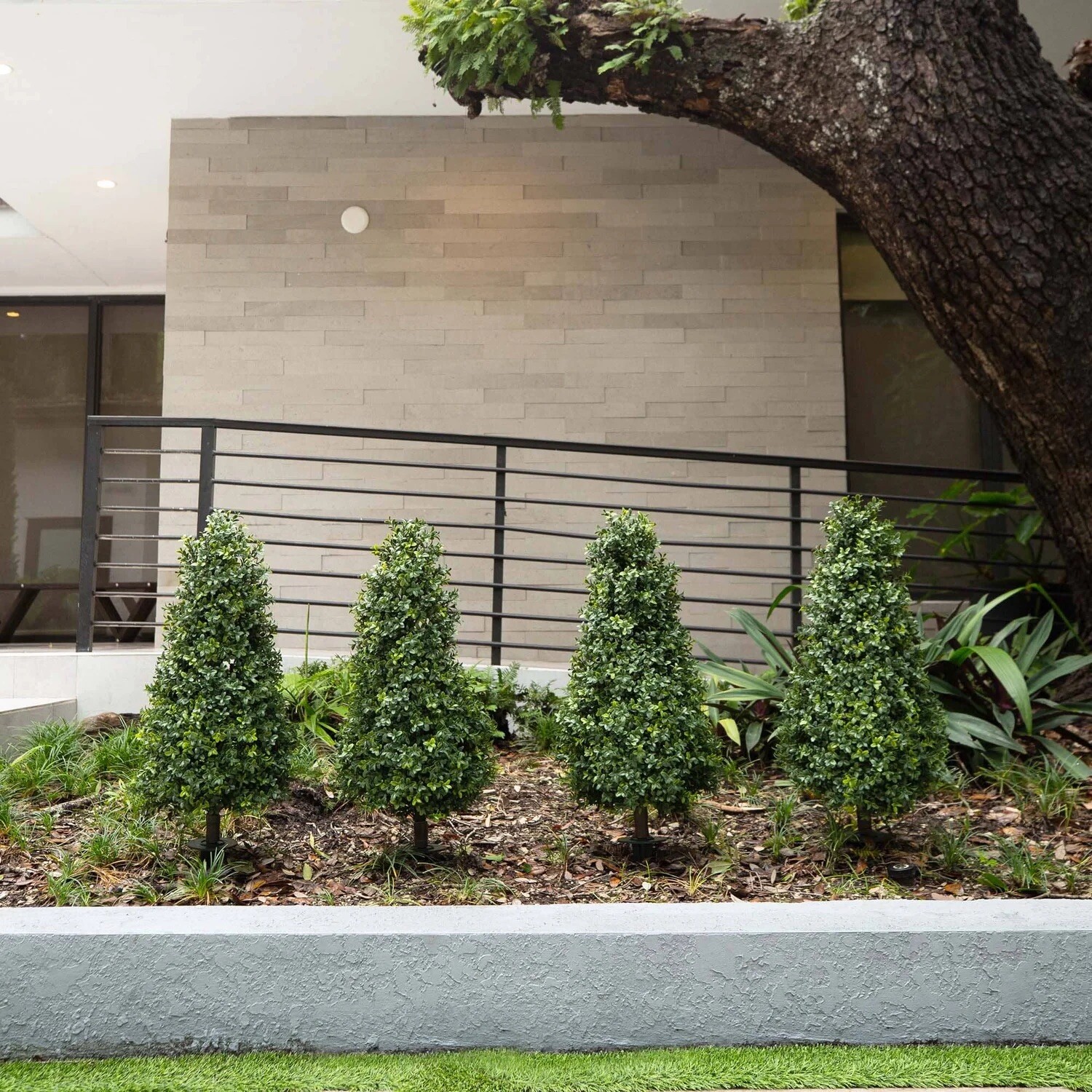 3′ Artificial Boxwood Plant with Integrated Ground Stake UV Resistant Set of 2.
