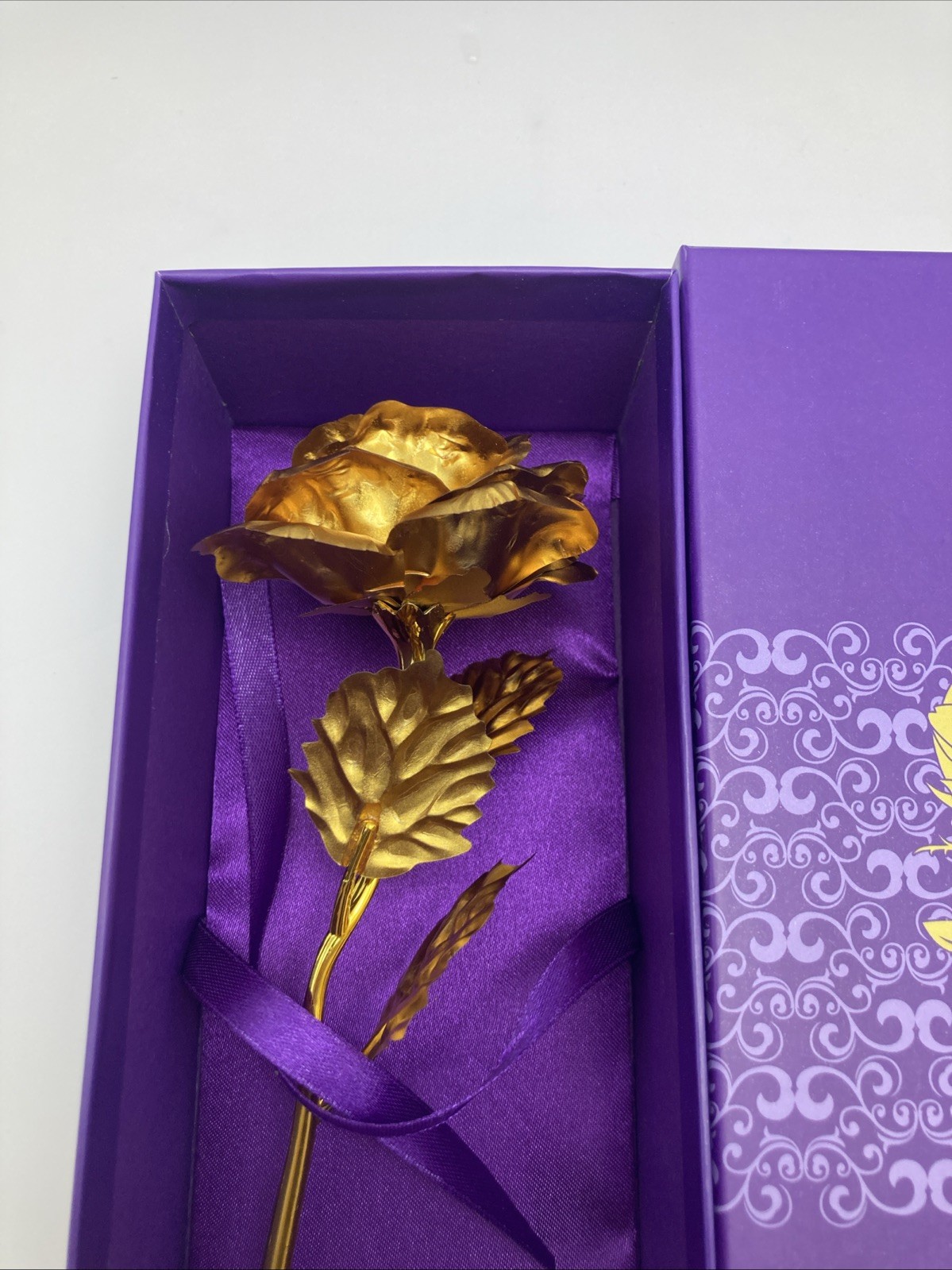 24K Golden Rose, ALLOMN Long Stem Real Rose Dipped in Gold with Gift Box
