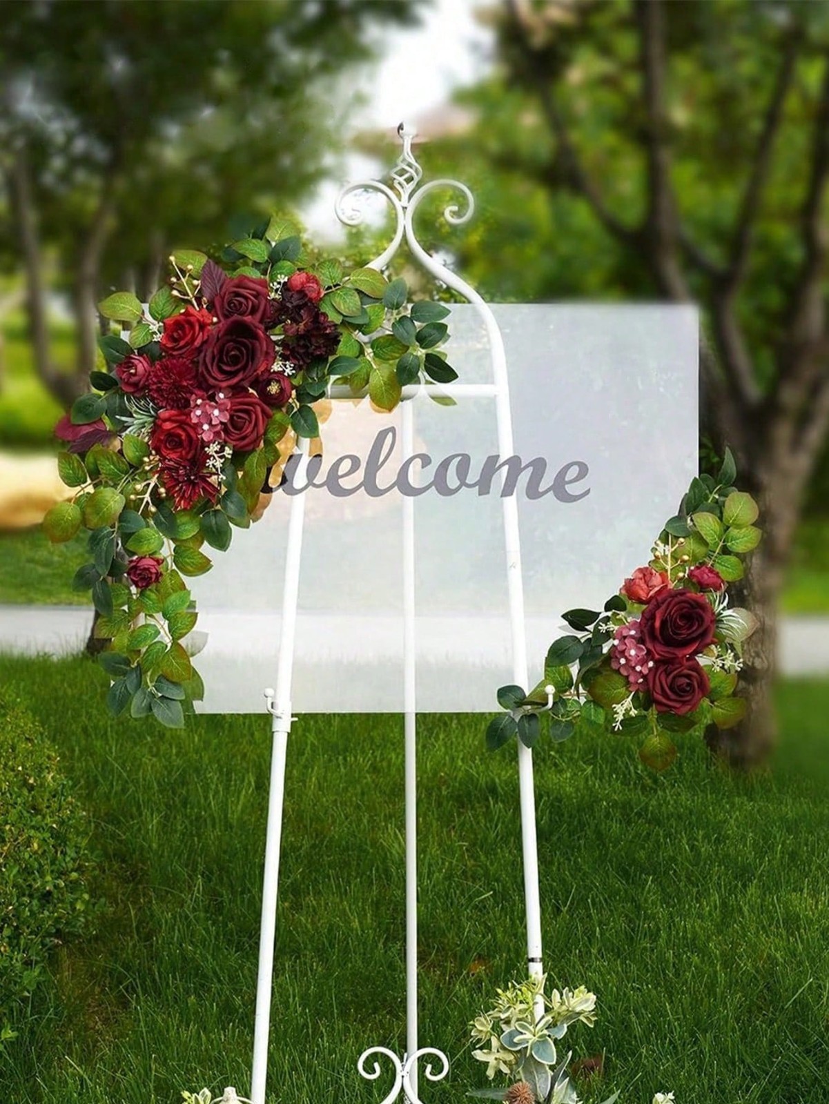2PCS Artificial Floral Swag Wedding Arch Flowers Faux Rose Garland GreeneryDecor
