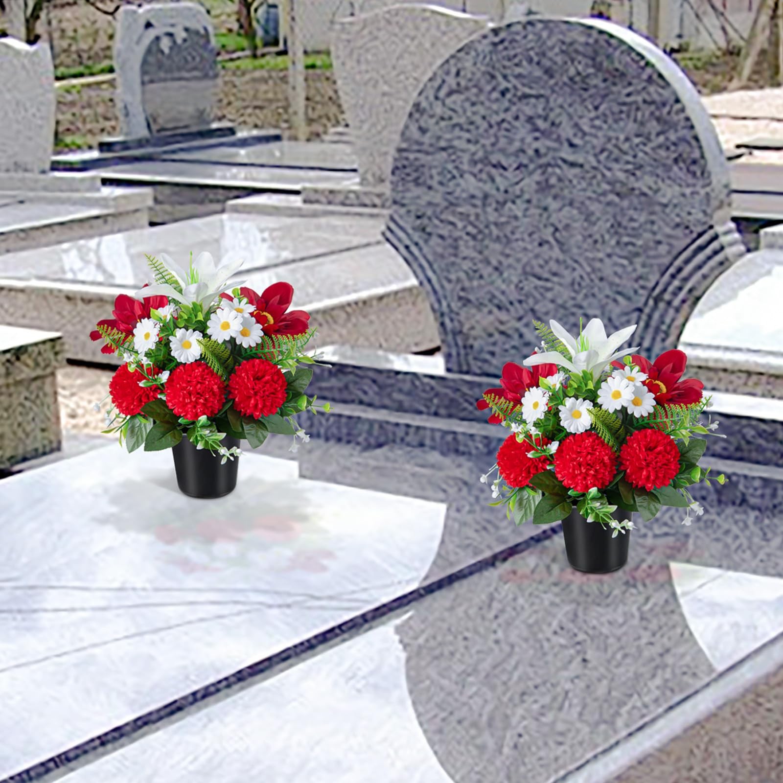 Artificial Cemetery Flowers in Pots, Artificial Chrysanthemums Lily Daisy wit…