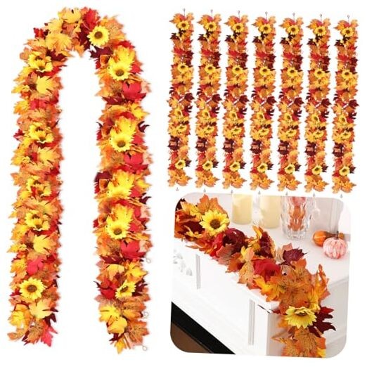 12 Pack 68ft Fall Garland with Sunflowers, Maple Leaves & Berries Orange Mixed