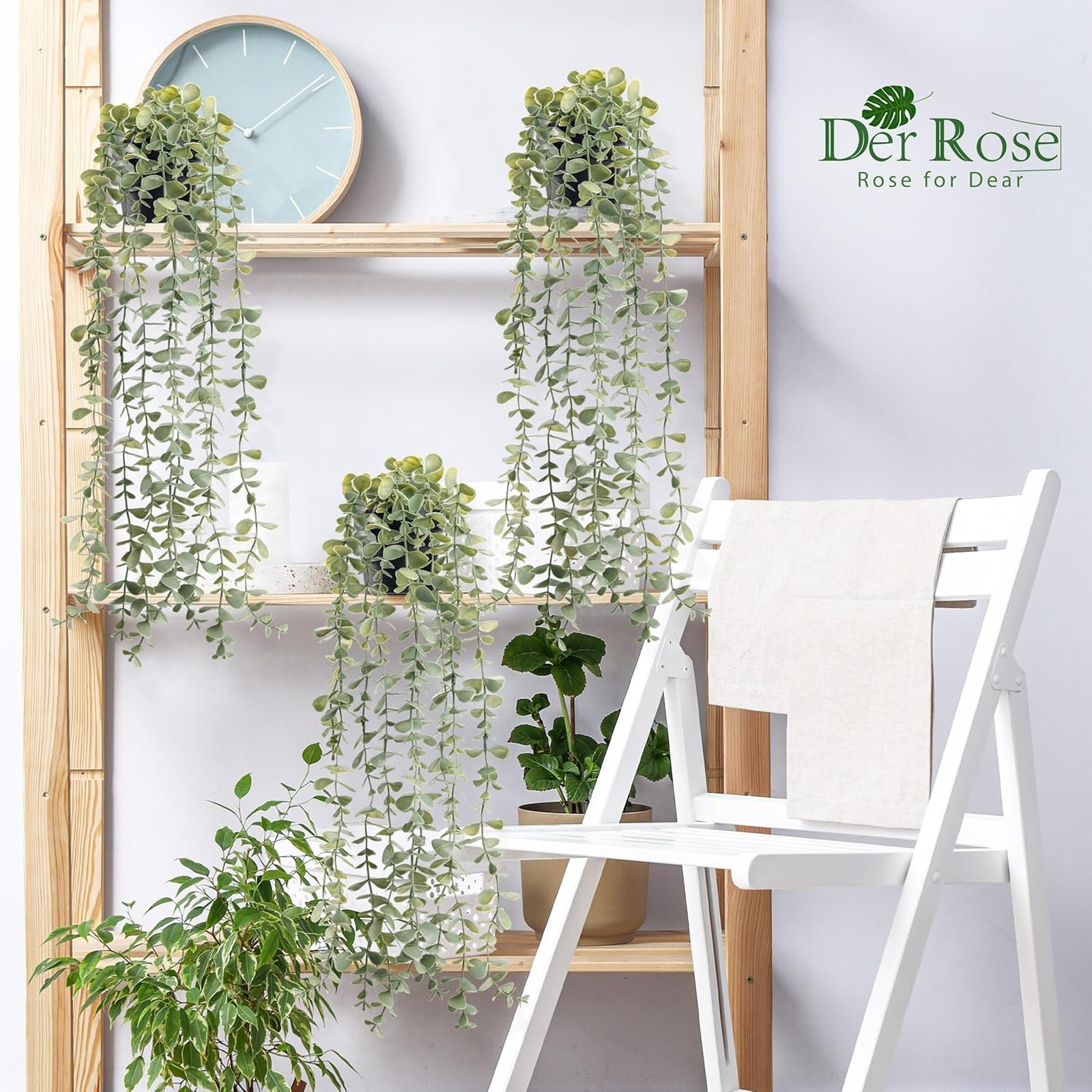 Artificial Hanging Plants Decor Faux Eucalyptus Indoor Wall Shelf Potted