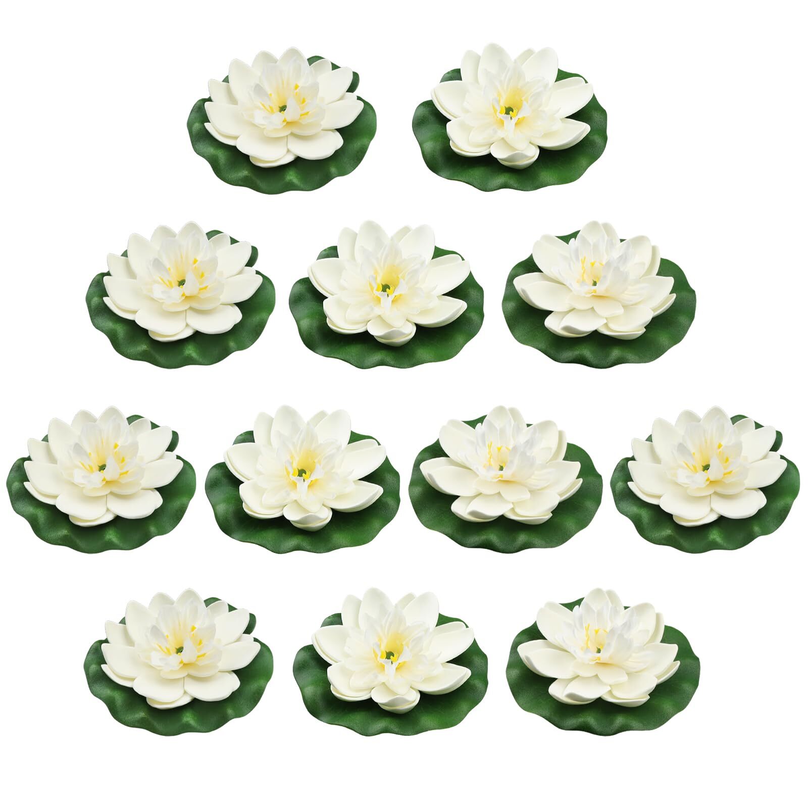 12pcs Floating Foam Lotus Flowers With Lily Pads Artificial Pond Plants Ornament