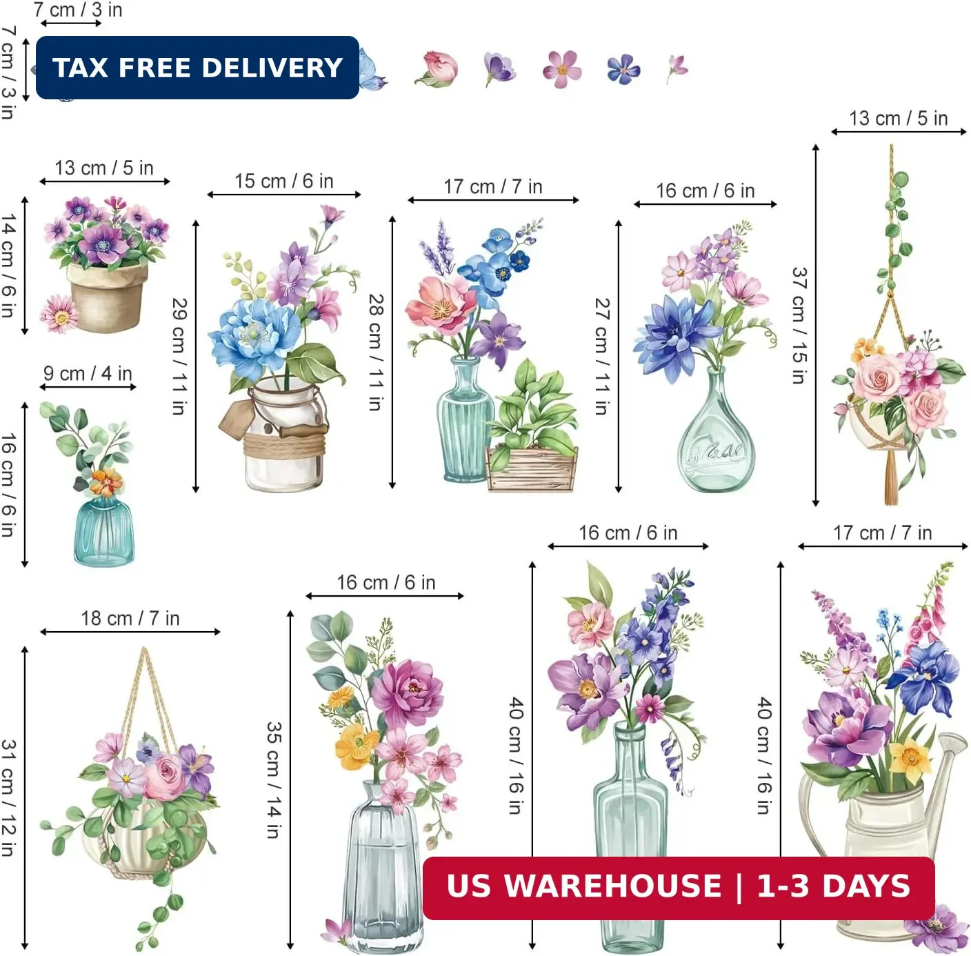 wondever Spring Summer Potted Flowers Window Clings Floral Vase Butterflies Glas