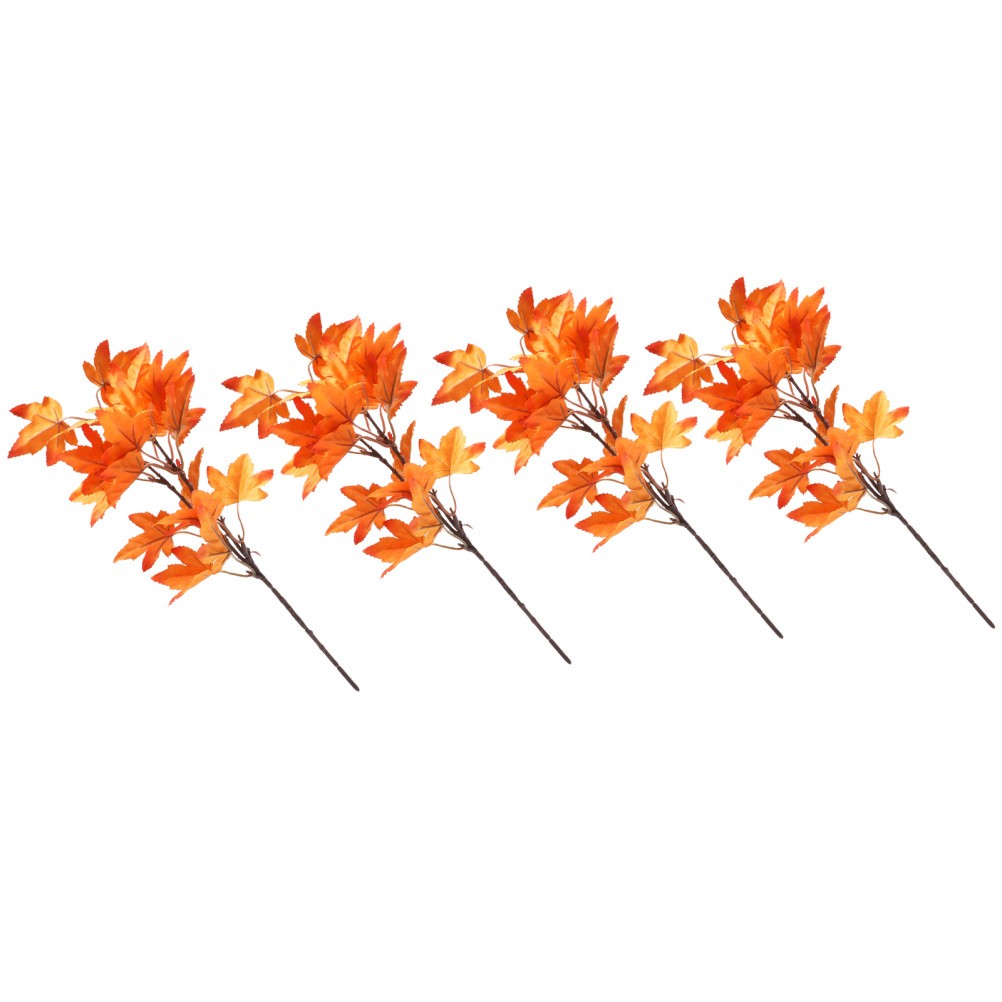 4Pcs Decorative Maple Leaves Orange Faux Branches for Office and Home Display