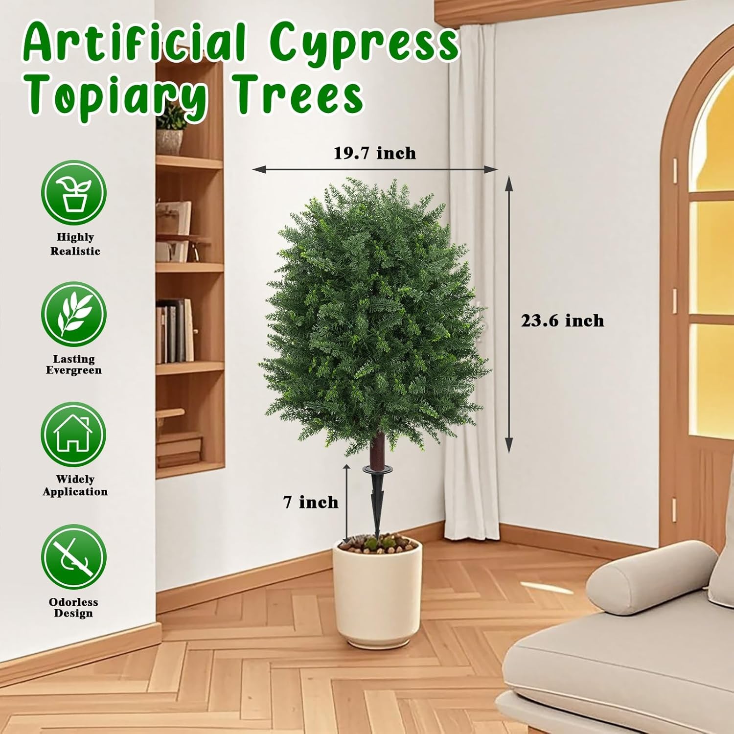 Artificial 28.7 Inches Cedar Topiary Trees with Ground Spike, 2 Pieces Fake Pine