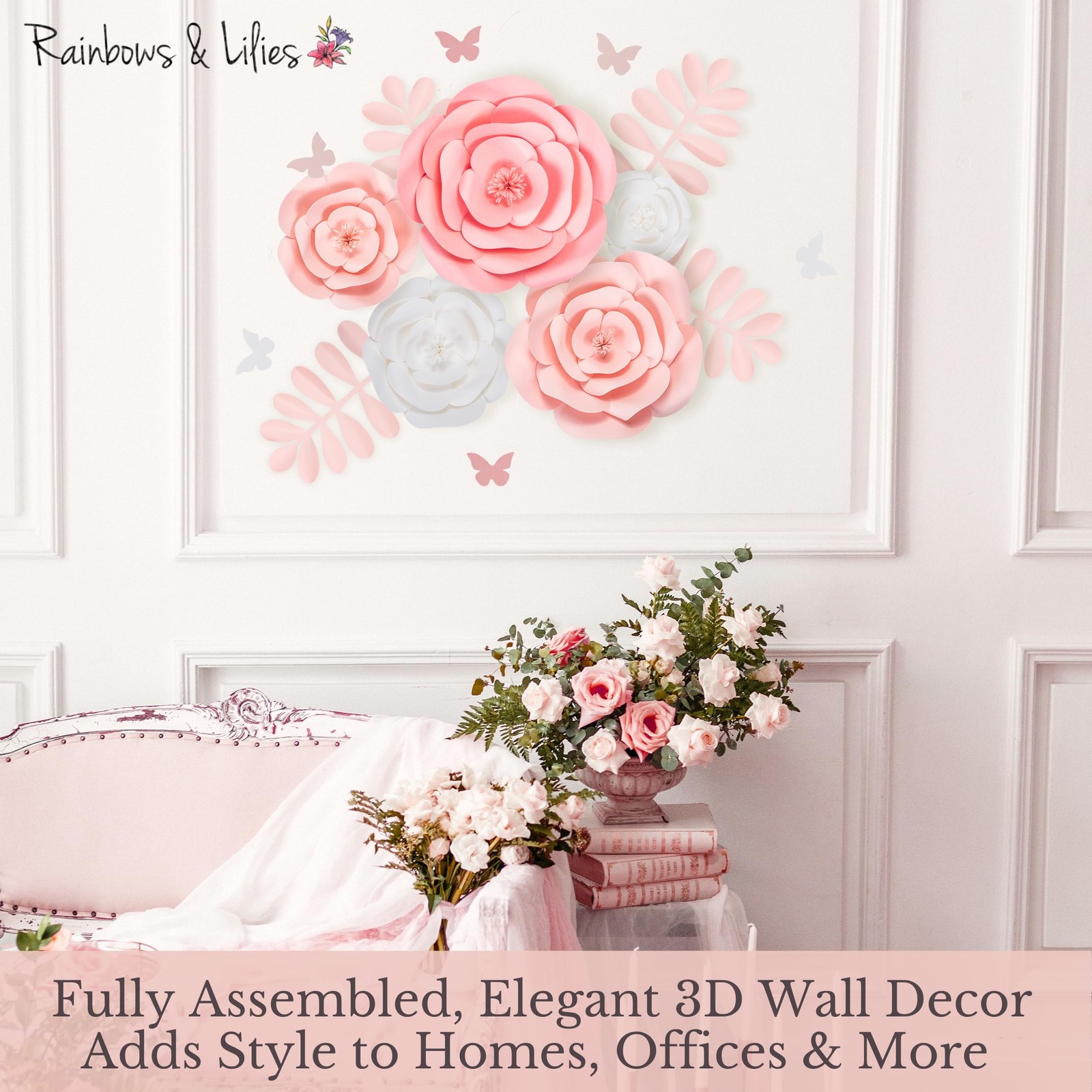 15pc Large Flowers Decorations for Wall – Reusable 3D Wall Decor for Girls Ro…
