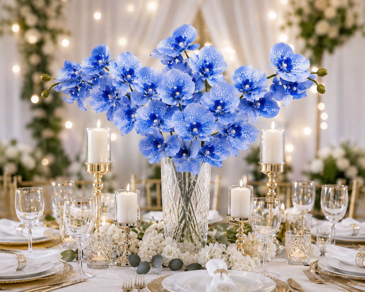 Artificial Silk Blue Orchid Stem 25 Inch Faux Phalaenopsis Flower Wedding Center