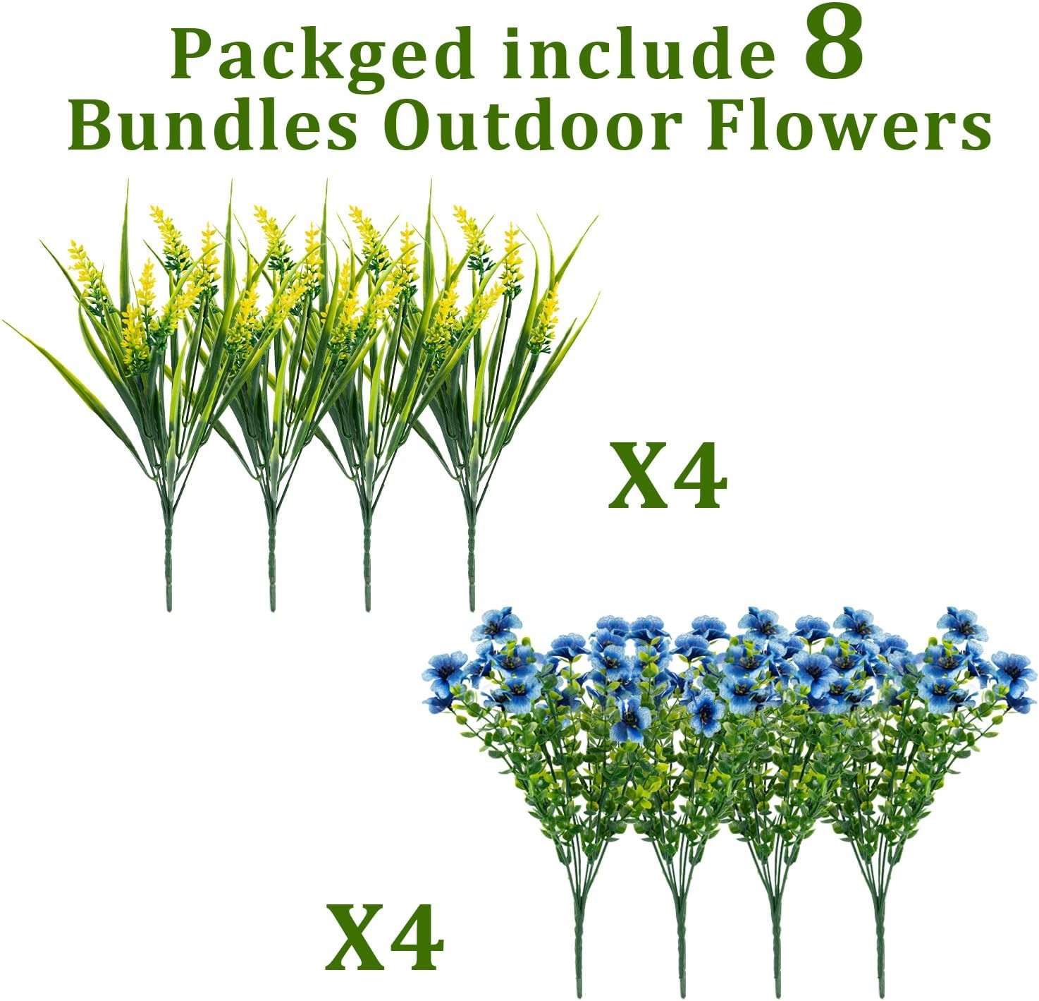 8 Bundles Artificial Flowers Outdoor Silk Fake Plants UV Resistant Faux Plastic