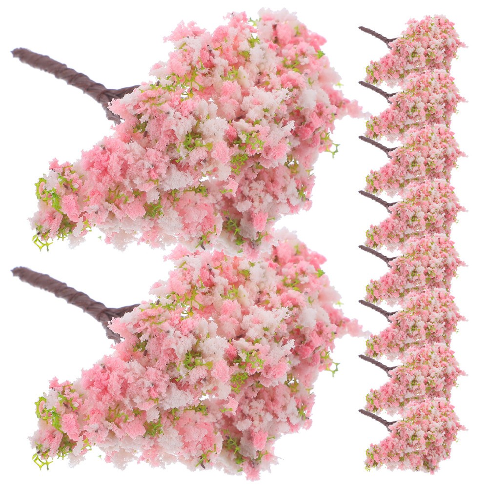 10Pcs Reusable Miniature Pink Cherry Blossom Trees Plastic Simulation Tree Model