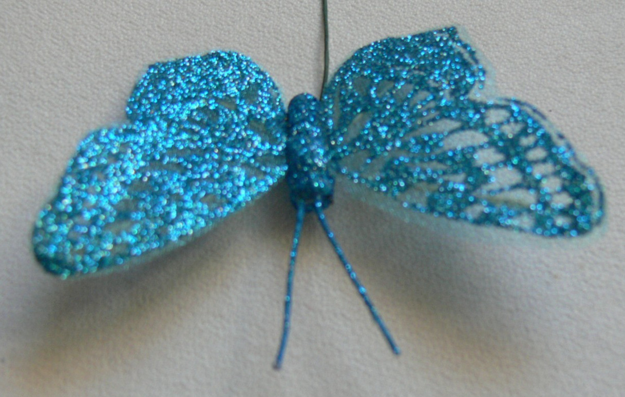 BUTTERFLY Pk 12 Piece CAPRI BLUE – 40x65mm – Antennae’s + Stem 12cm long – KSCRT