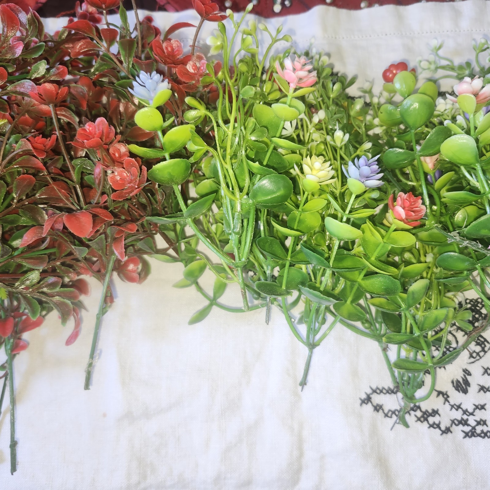 Vintage Plastic Flowers/ Greenery Large LOT MIXED