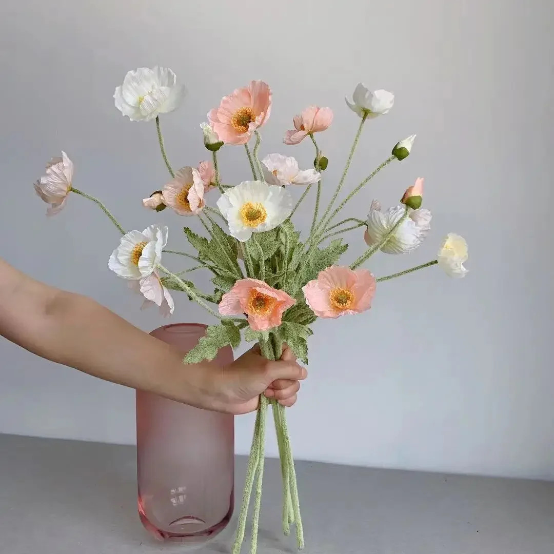 Artificial Flowers Fake Poppy Silk Flowers Long Stem Housewarming Garden
