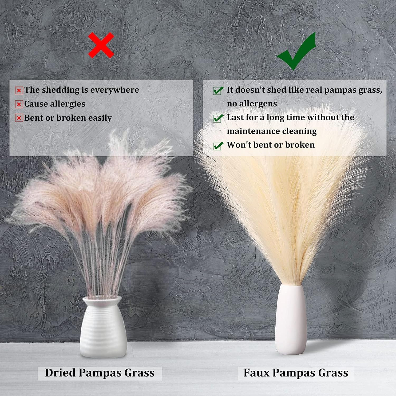 Pampas Grass Decor, Fluffy Faux Pampas Grass 6 Stem 18″/45Cm Pompous Grass Small
