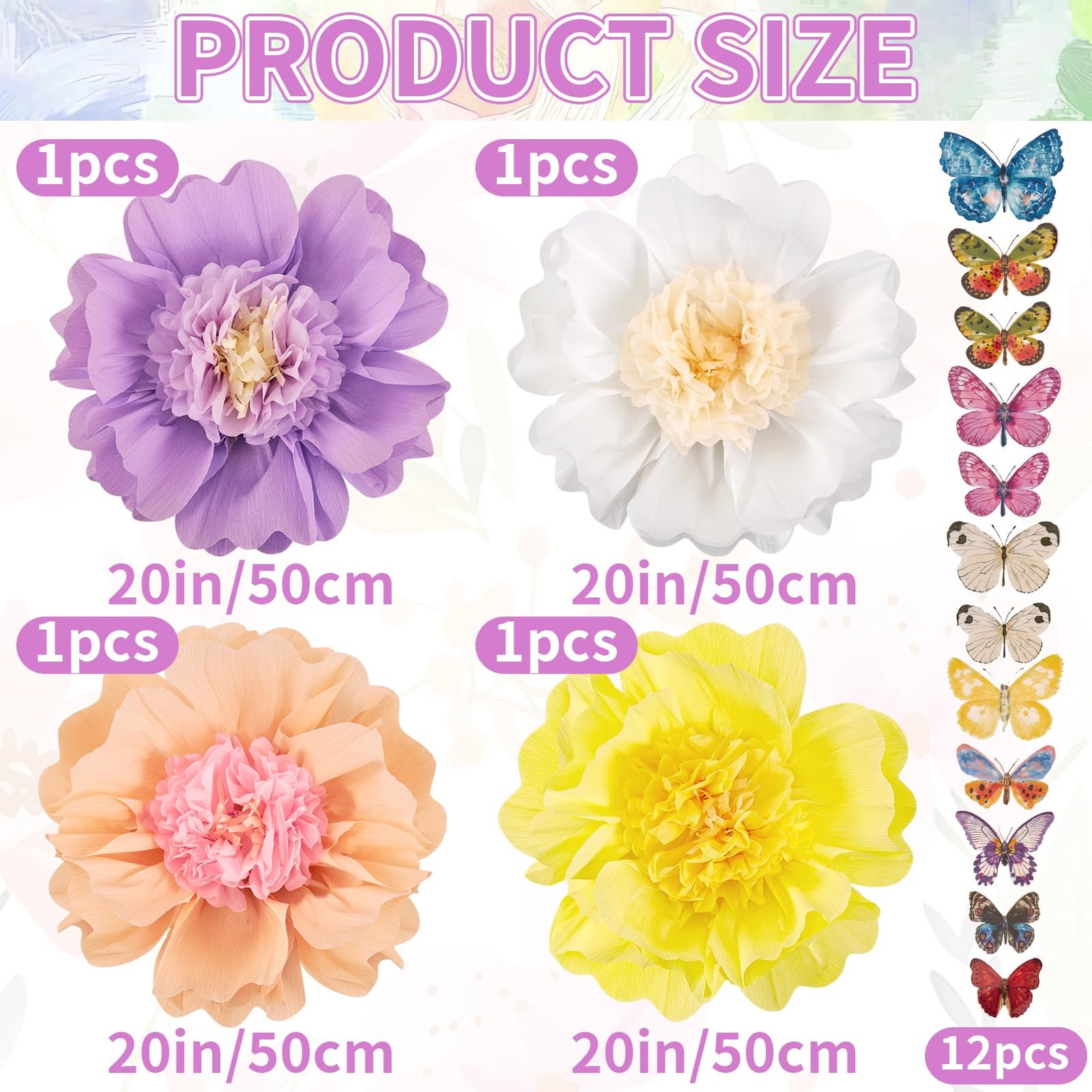 4 PCS Pastel Paper Flower Party Decorations Giant Tissue Hanging Wall Birthday