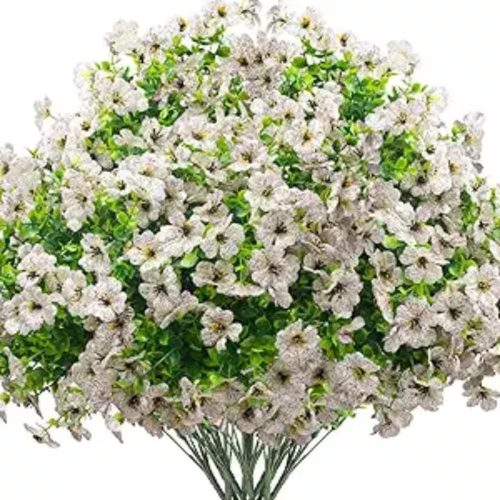13.8 In. White Artificial Fake Flowers, 16 Bundles Faux Silk Colorful Daisy Plan