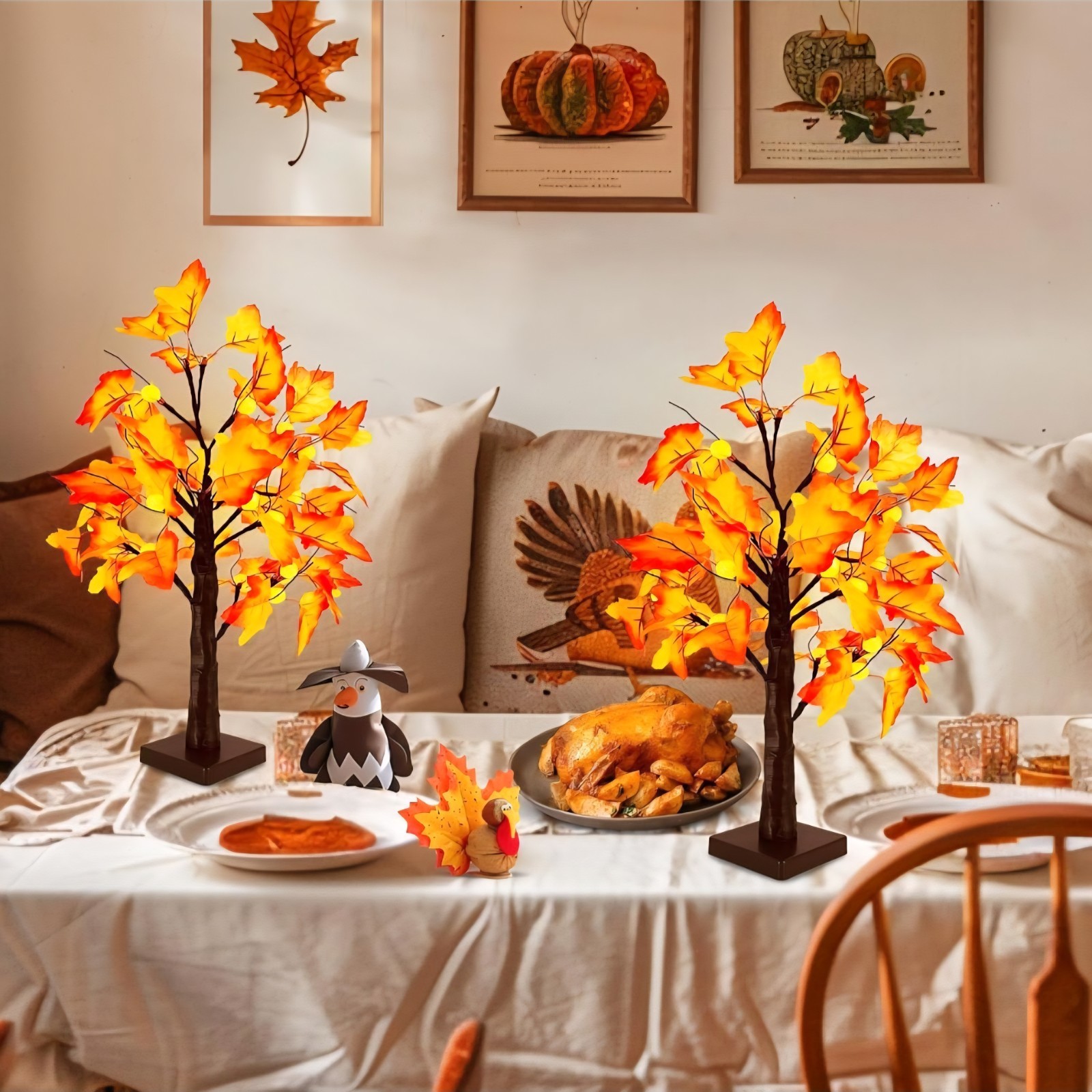 Fall Tree with Light Thanksgiving, 2 Pack Artificial Tree Light for Fall