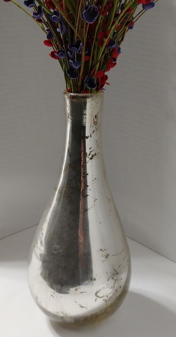 Glass Vase Flowers Floral Arrangement Artificial Silver Black Design Red Purple