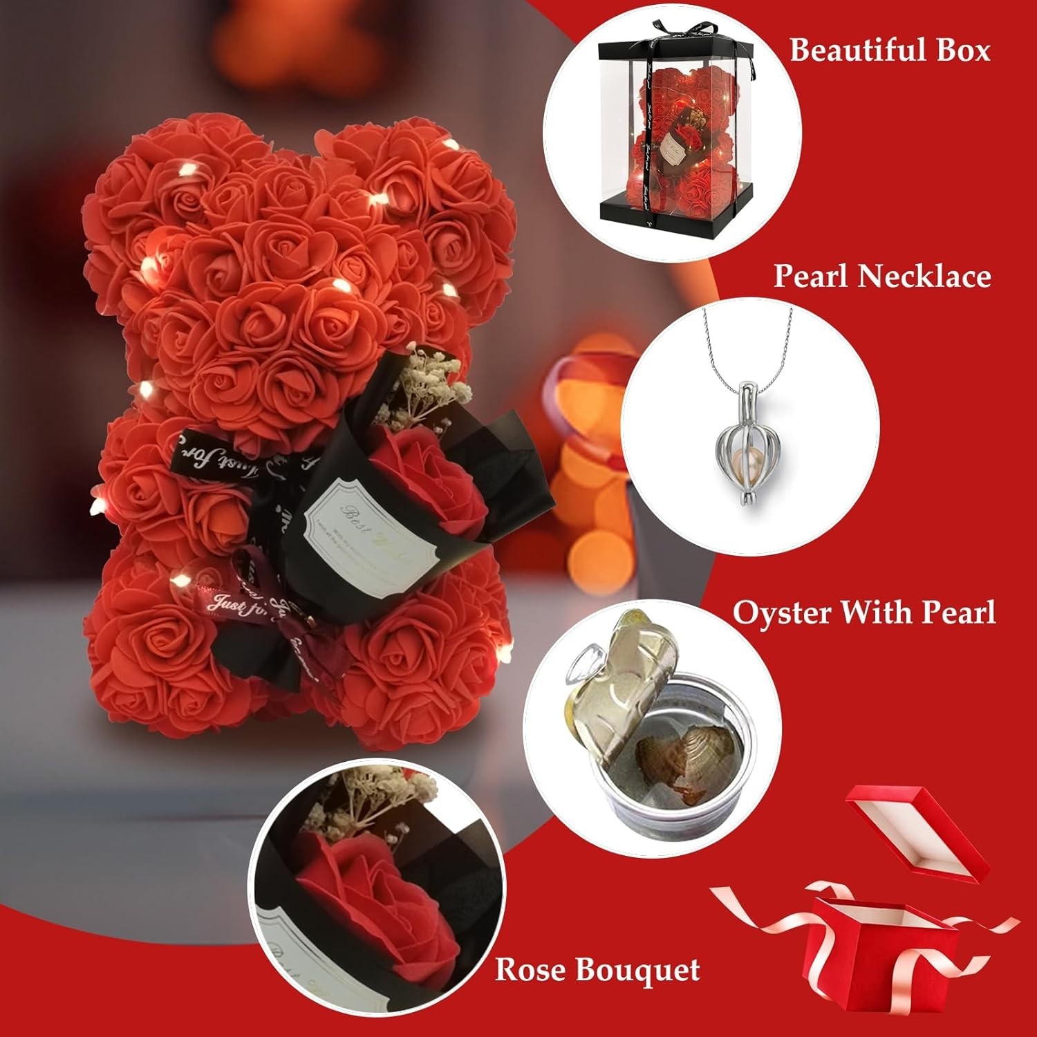 Romantic Valentine’S Day Gift for Her Artificial Flower Rose Teddy Bear with Pre