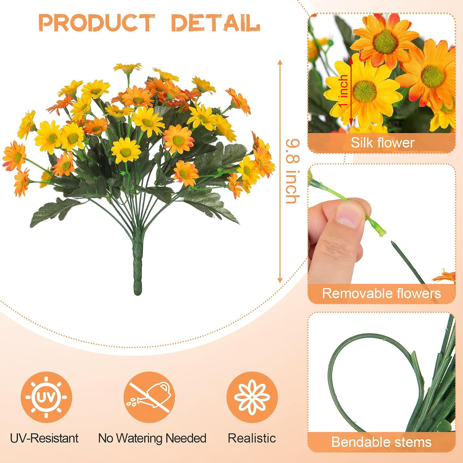 Fake Mums Fall Artificial Flowers for Outdoor Decoration, 6 Bundles Faux Silk Da