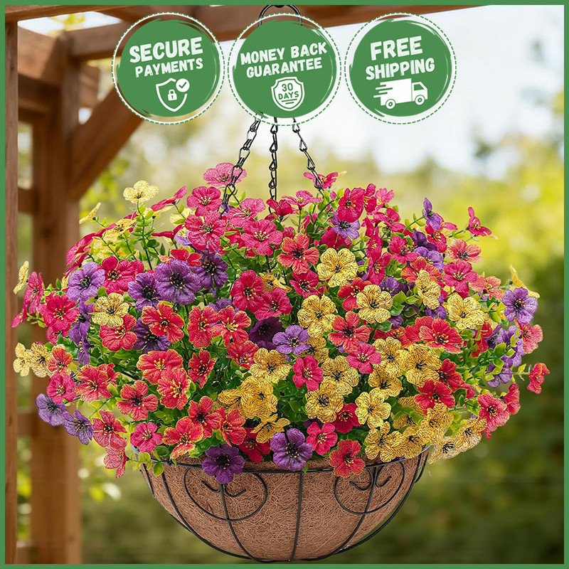4 PCS ARTIFICIAL HANGING FLOWER BASKET Outdoor Garden Faux Floral Arrangement