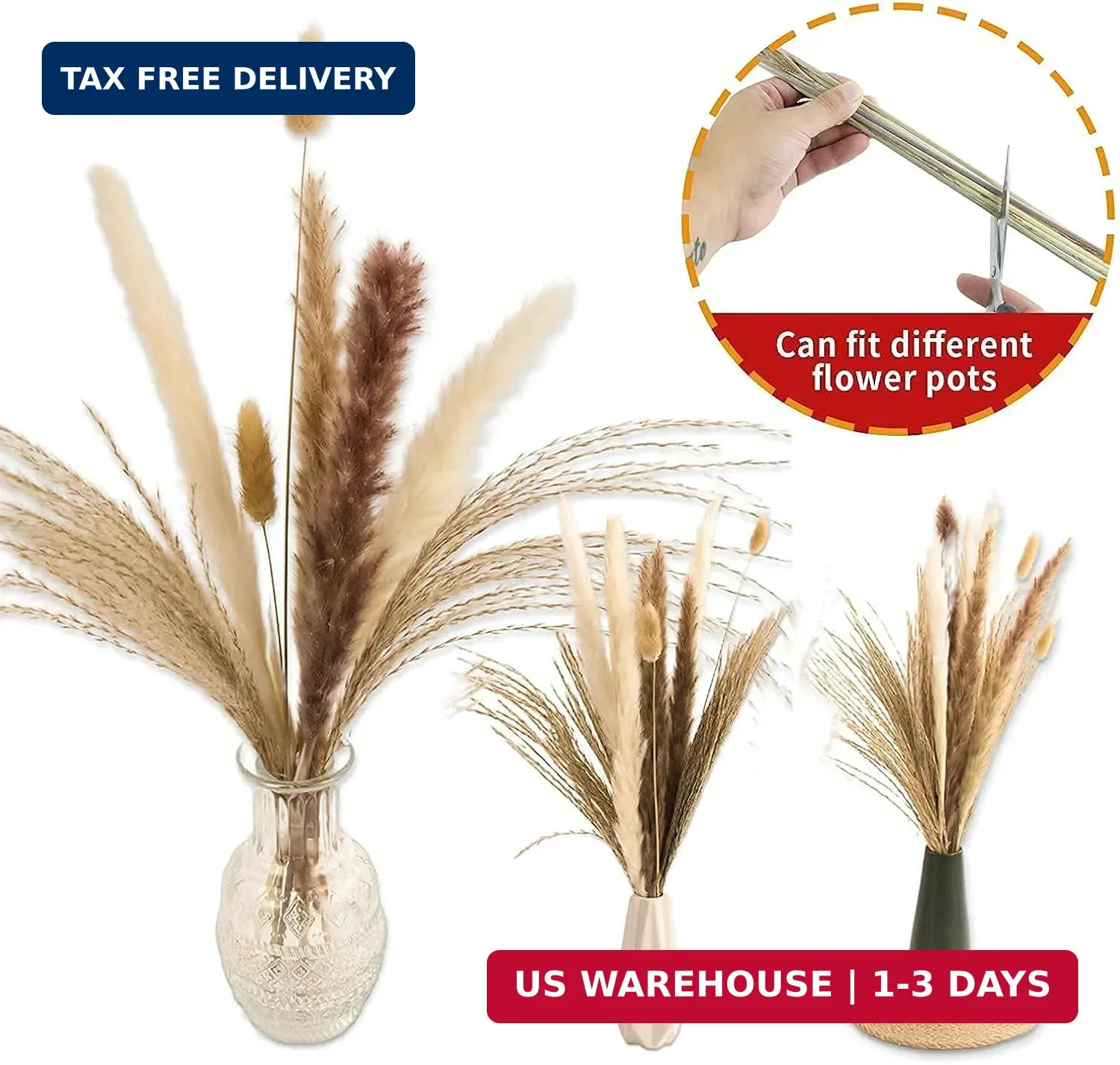 65PCS Pampas Grass Decor, Including pompas Floral, Reed Dried Grass and Bunny Ta
