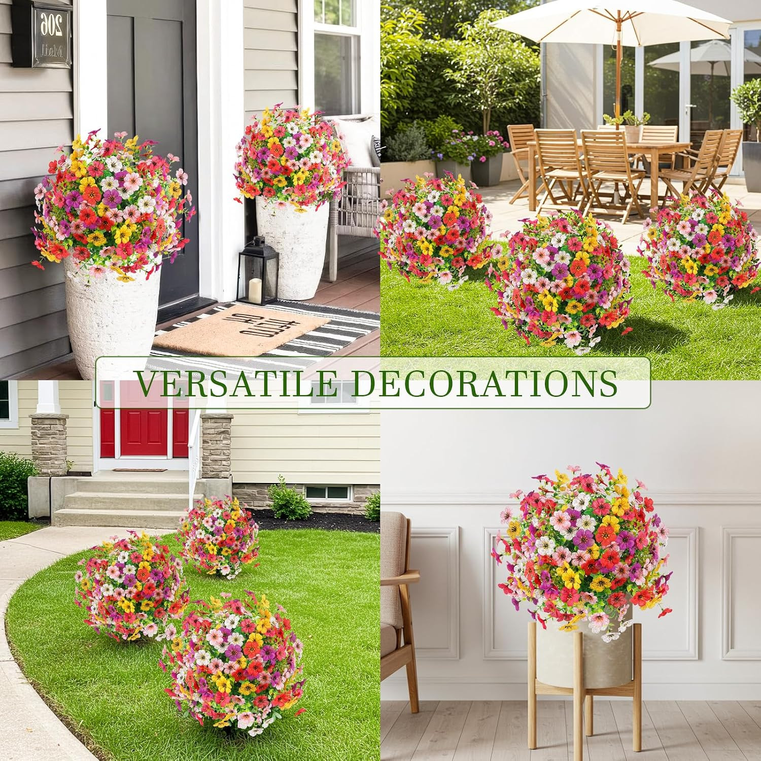 23″ Artificial Flower Topiary Balls – 2 Pack with Ground Spikes for Outdoor Deco