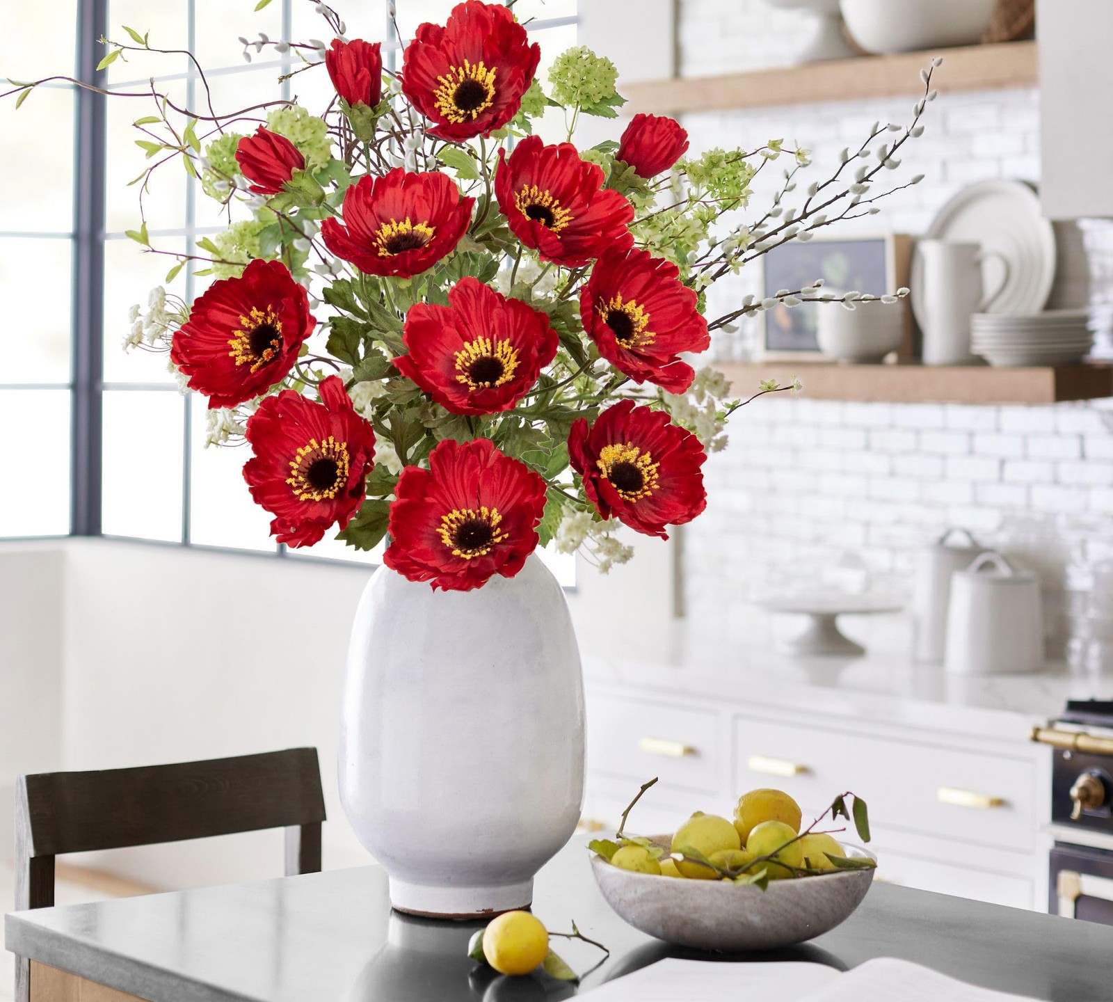 28.3″ Red Artificial Flowers Poppy Flowers 3Pcs Silk Fake Poppy Flowers Real …