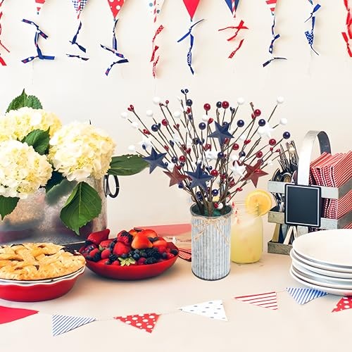 4th of July Decorations Artificial Patriotic Floral Picks with Vase, 1