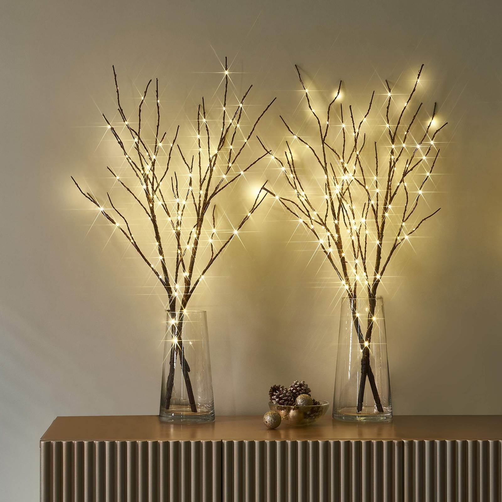 Lighted Brown Willow Branches Set of 2 – 32″ Battery Operated with Timer, 100 LE