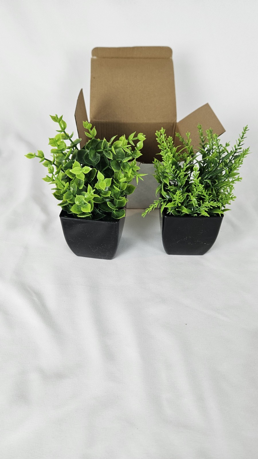 2 Small Green Faux Succulents In Black Pot 6″ X 3″