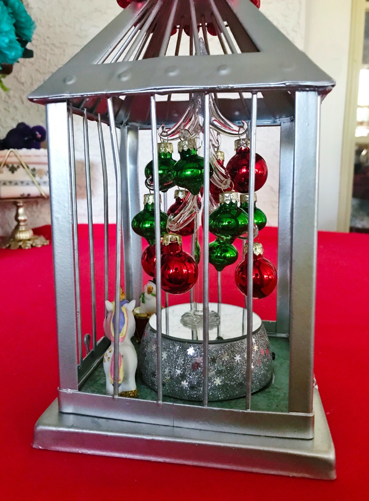 Christmas Birdcage, Battery Operated Tree, Unicorn Ornament, Snowman, Holly