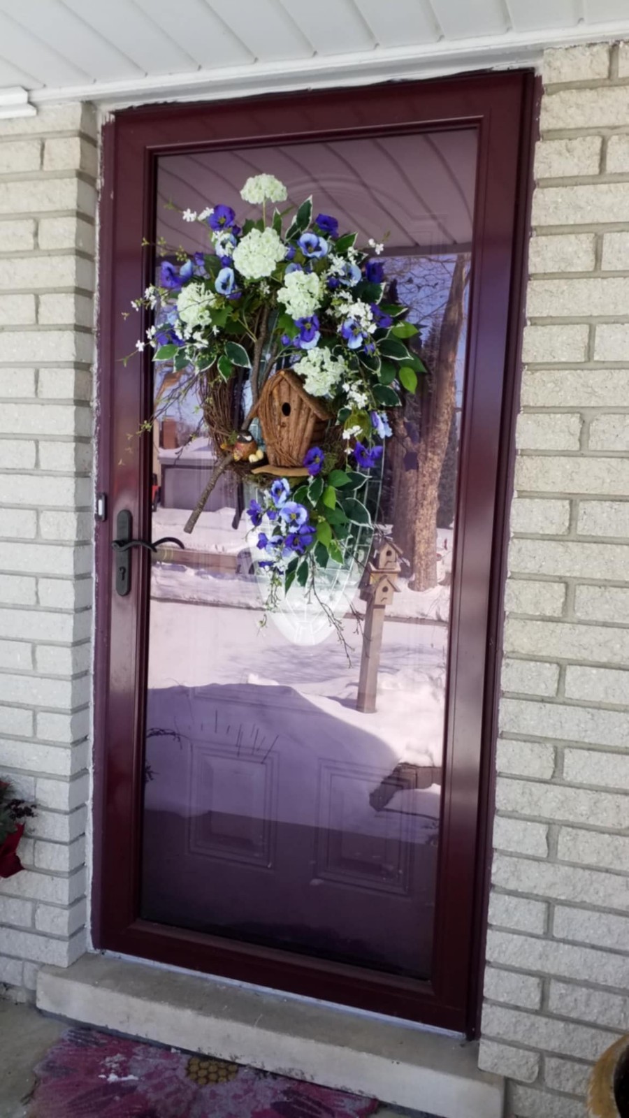 Flower Wreath Spring Summer Door Decor Bird Hydrangea Pansy Flower Arrangement