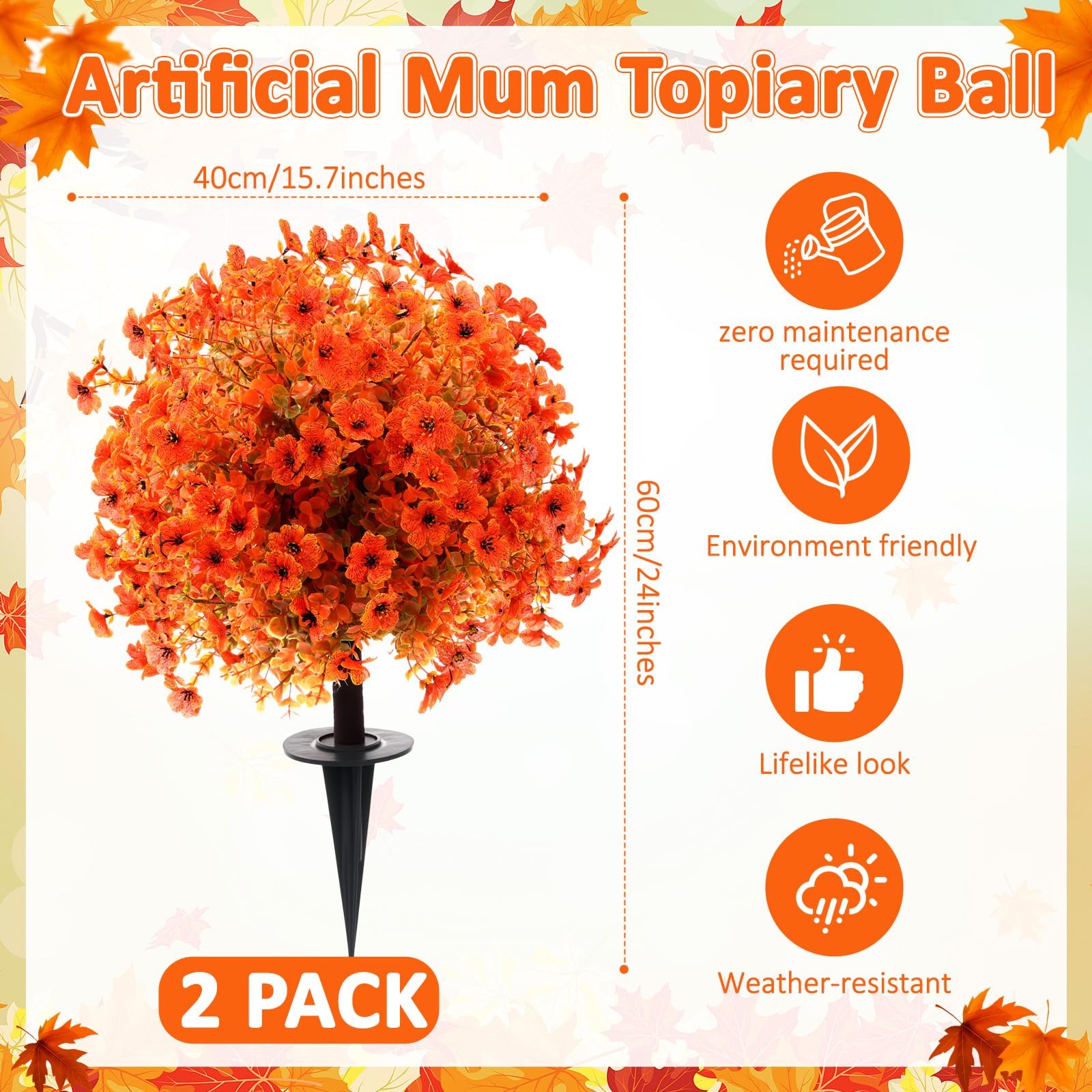 Maysing 2 Packs 24 Inch Spring Artificial Mums Topiary Ball Trees Faux Spring…