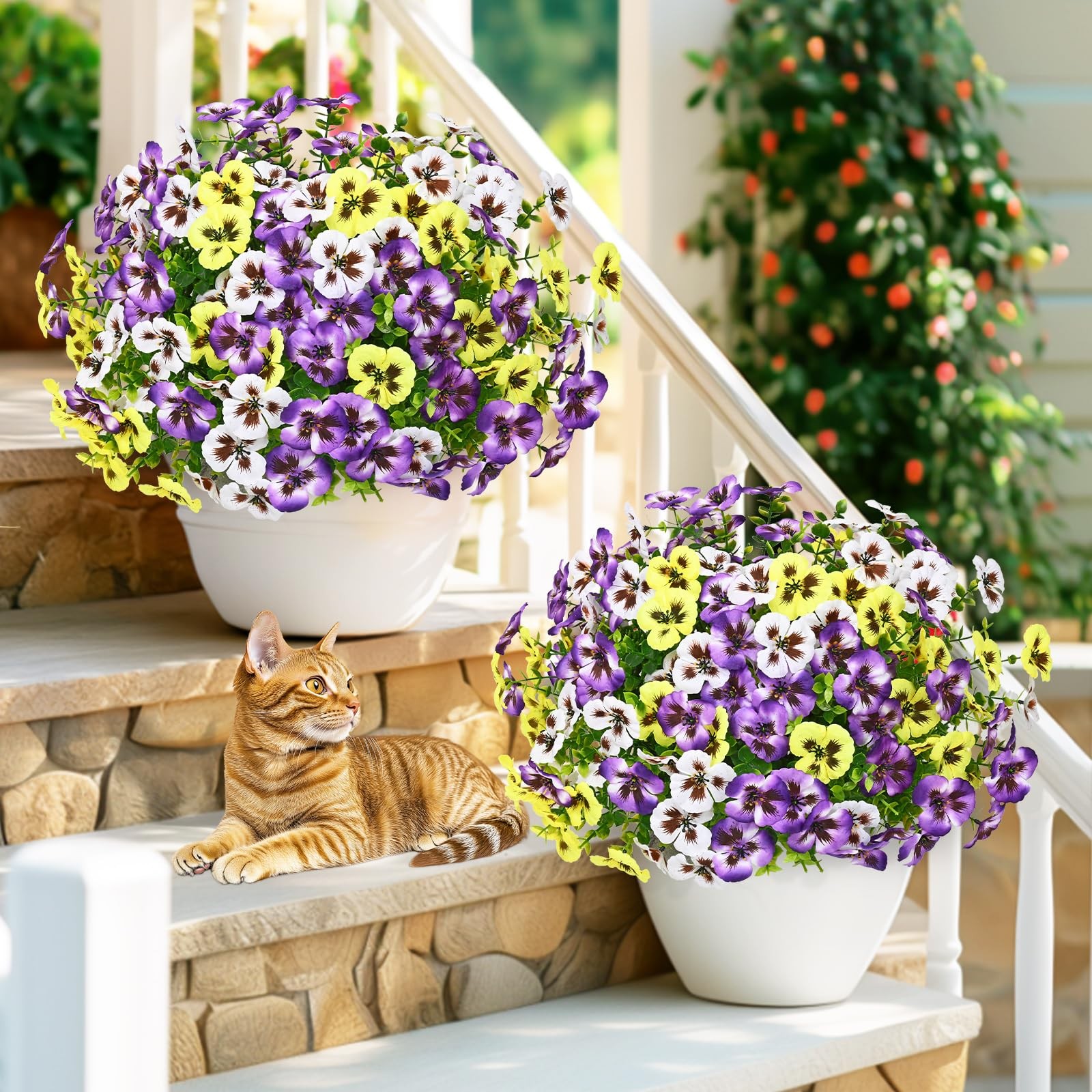 8 Bundles Look Real Artificial Flowers for Outdoors, Realistic Fake Outdoor Flow
