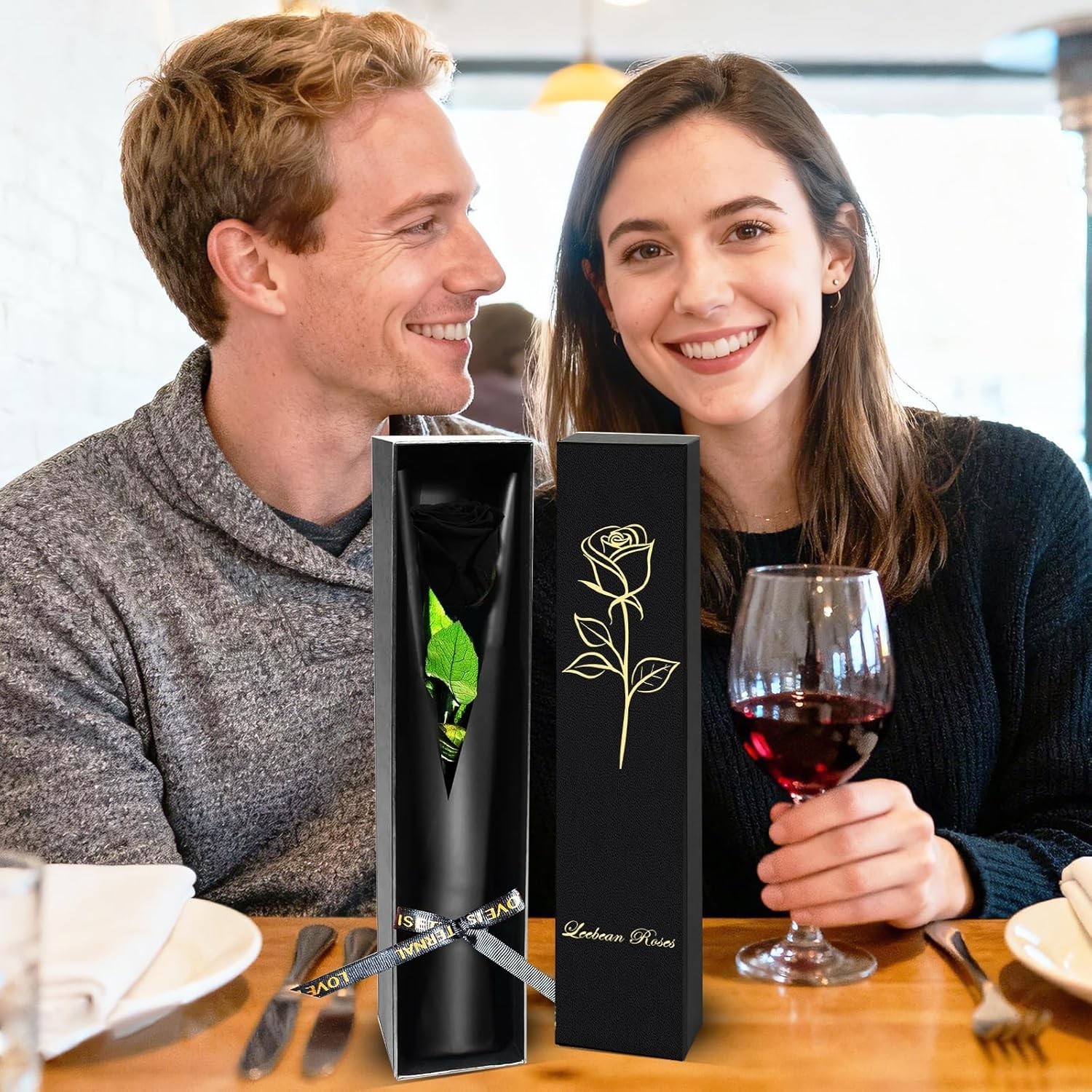 Single Black Preserved Rose in Gift Box – Perfect Anniversary & Valentine’s Gift